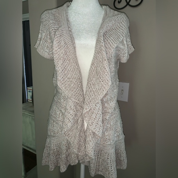 Style & Co Medium Beige Knit Ruffle Cardigan Preloved - Picture 1 of 4